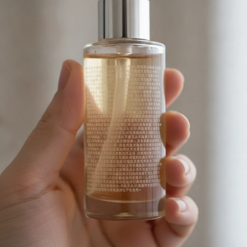 Étiquette de produit cosmétique lue de près, liste d'ingrédients visible